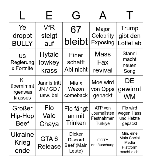 LEGAT Bingo Card