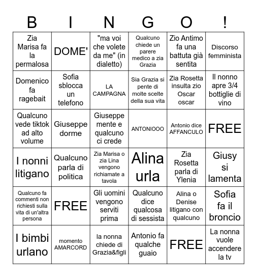 BINGO PARENTI Bingo Card