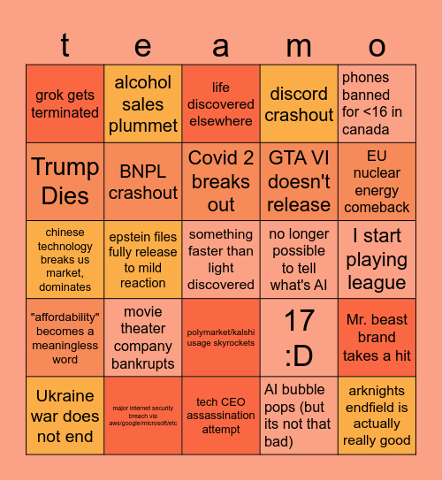 2026 Bingo Card