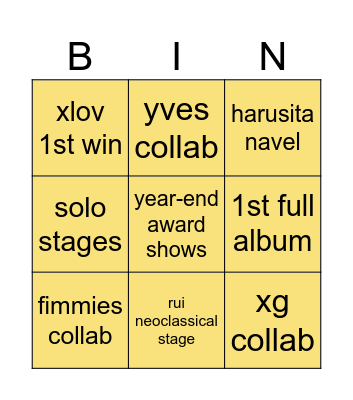 xlov 2026 bingo Card