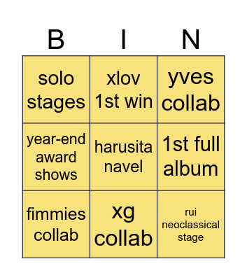 xlov 2026 bingo Card