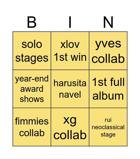 xlov 2026 bingo Card