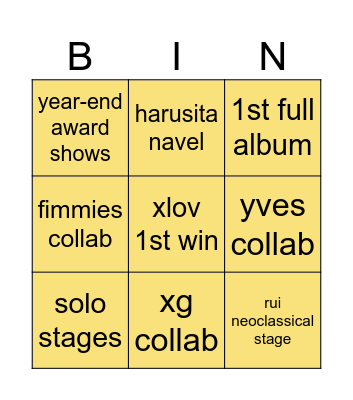 xlov 2026 bingo Card