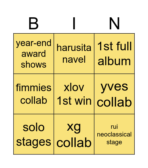 xlov 2026 bingo Card