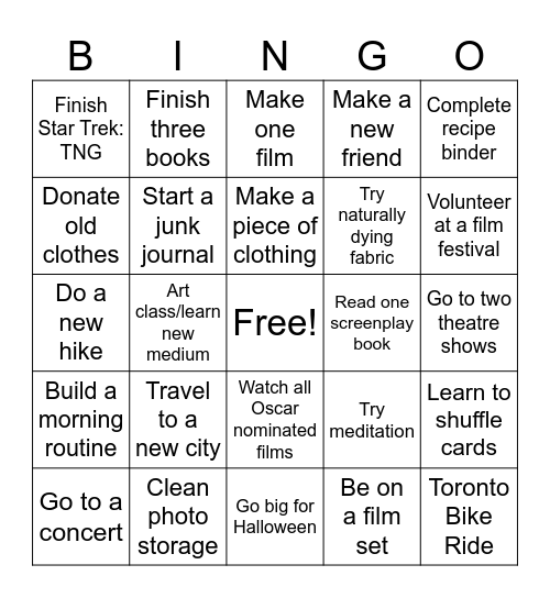2026 Bingo Goals Bingo Card