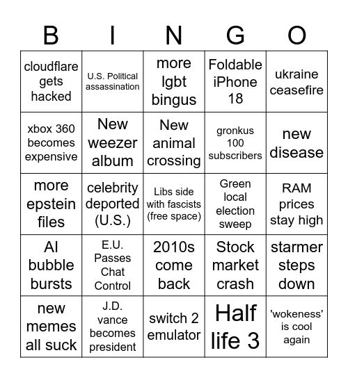 Xelnoc's 2026 bingo Card