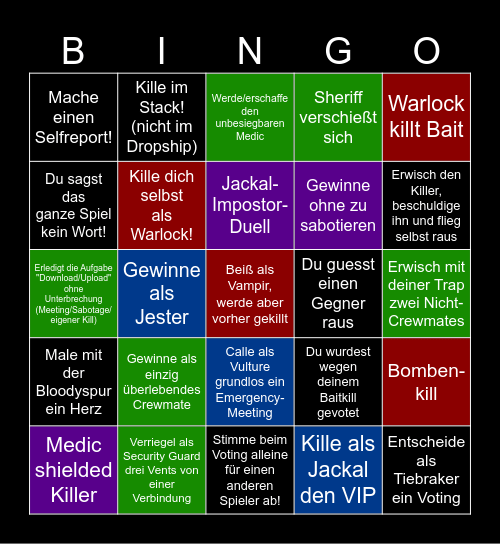 Among Us (bis 8 Personen/Einsteiger) Bingo Card