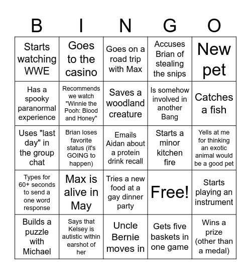 Mel 2026 Bingo Card