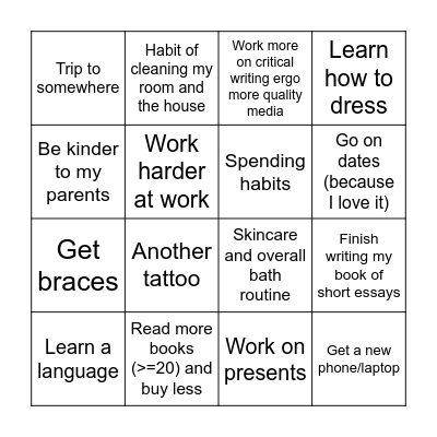 2026 Resolution Bingo Card