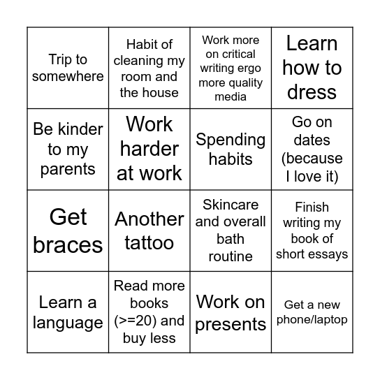 2026 Resolution Bingo Card