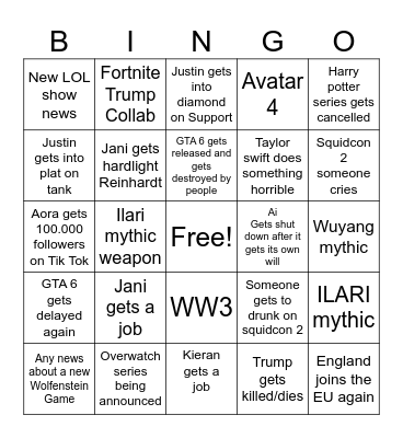 JJs 2026 prediction Bingo Card