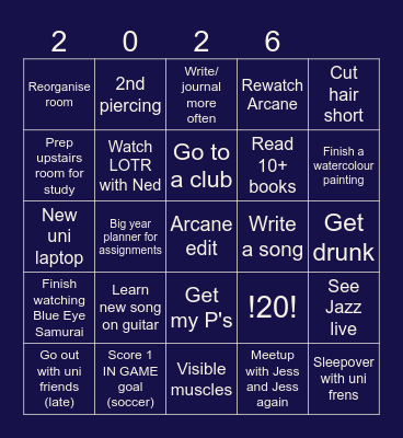 Scarlett's 2026 BINGO Card
