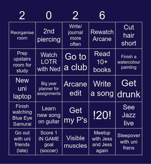 Scarlett's 2026 BINGO Card