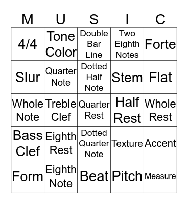 Music Bingo Card