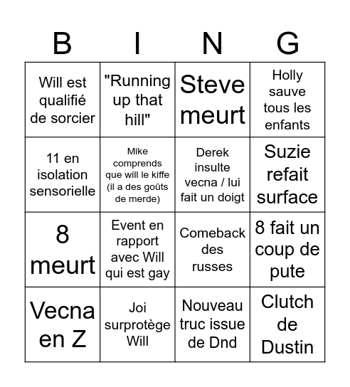 Stranger Things Final Bingo Card