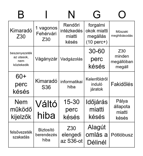 martonvásár MÁV Bingo Card