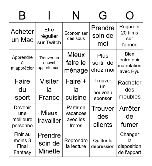 Nouvelles résolutions 2026 Bingo Card