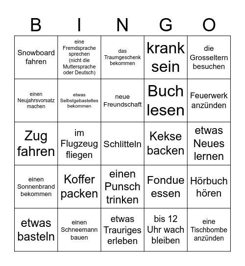 Weihnachtsferien Bingo Card