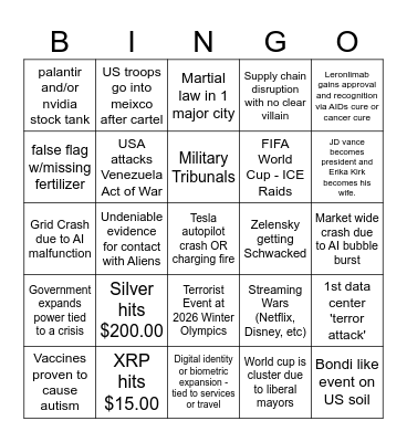 Jan 1 -Dec 31 2026 Bingo Card Bingo Card