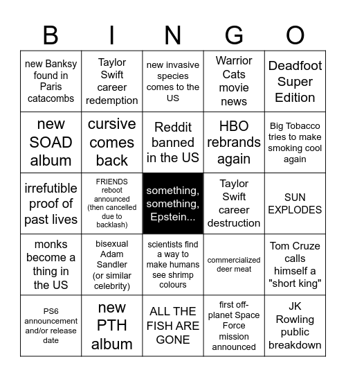 2026 Bingo Board Bingo Card