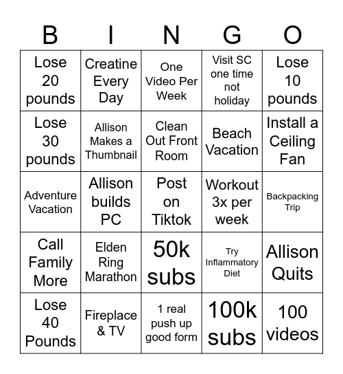 2026 Bingo Card