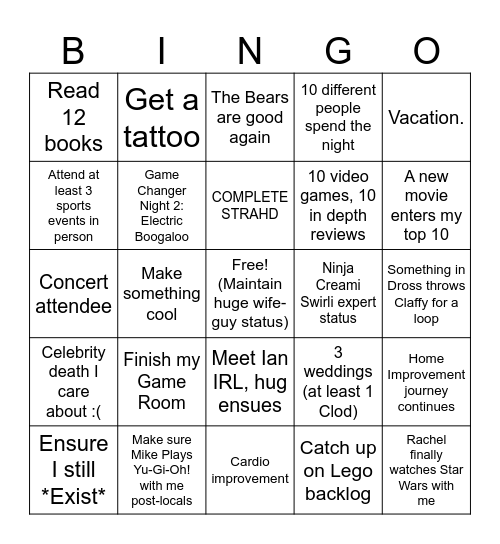 Tristin 2026 Bingo Card