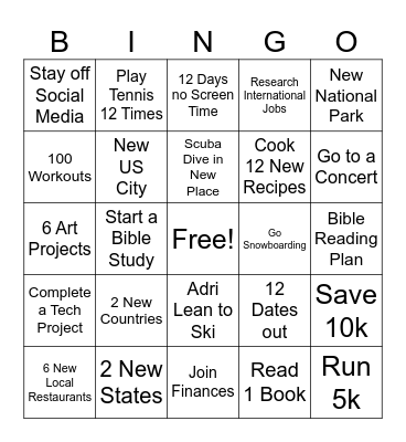 2026 Goals Bingo Card