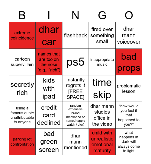 Dhar Mann Bingo v2 Bingo Card