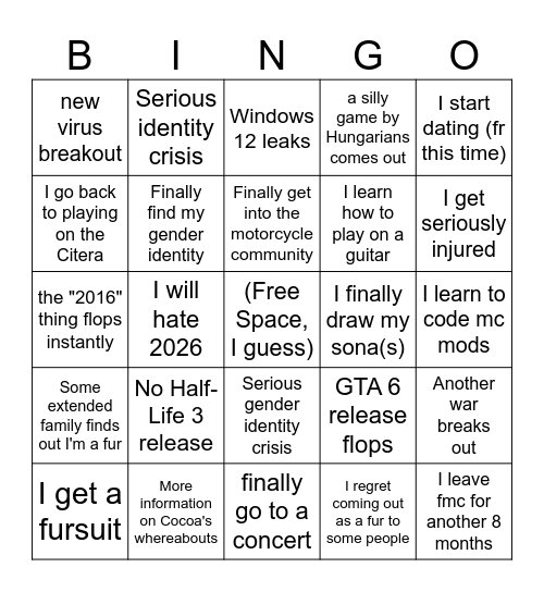 My 2026 Bingo Card Bingo Card
