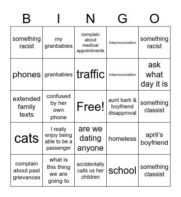 Grandma bingo Card