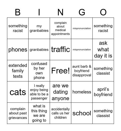 Grandma bingo Card