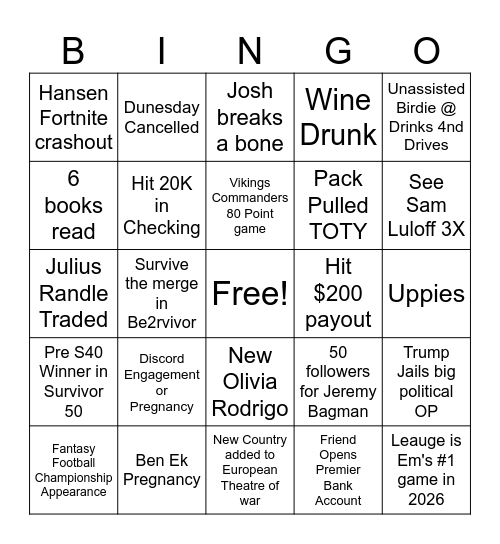 2026 Jack Bingo Card 2026 Jack Bingo 