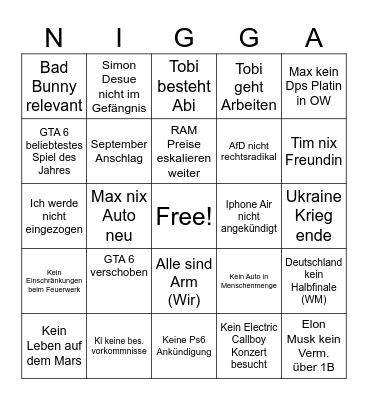 Bingo 2026 Bingo Card
