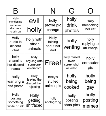 The Holly Bingo Card
