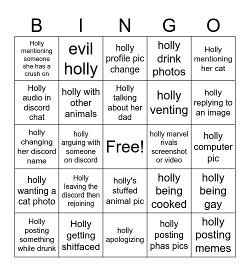 The Holly Bingo Card