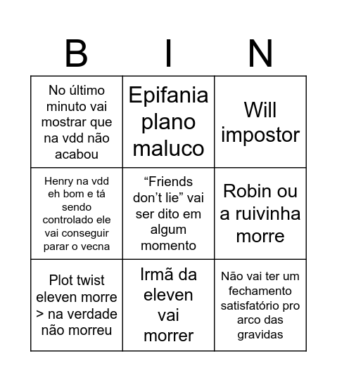 Último do ST Bingo Card