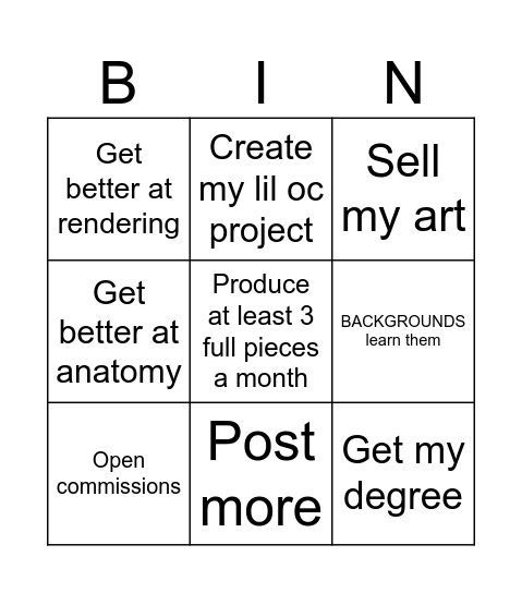 Art bingoo Bingo Card