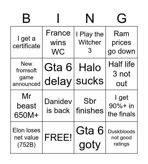 2026 bingo Card
