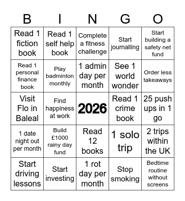 Rozz's 2026 Bingo Card