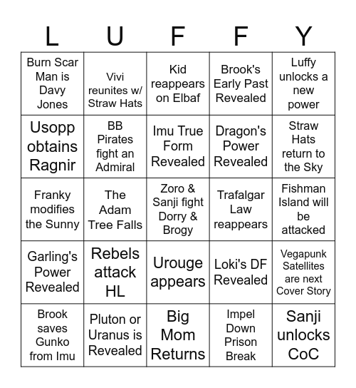 One piece Bingo Card