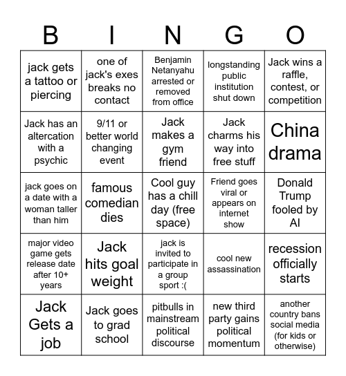 Jack's 2026 Bingo Card