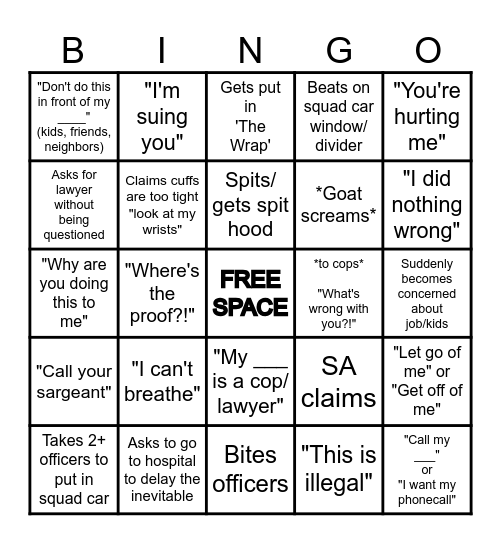 Bodycam Bingo Card