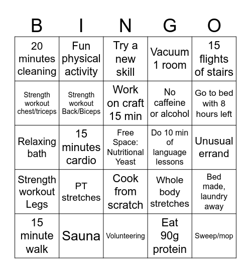 New Years Bingo Card