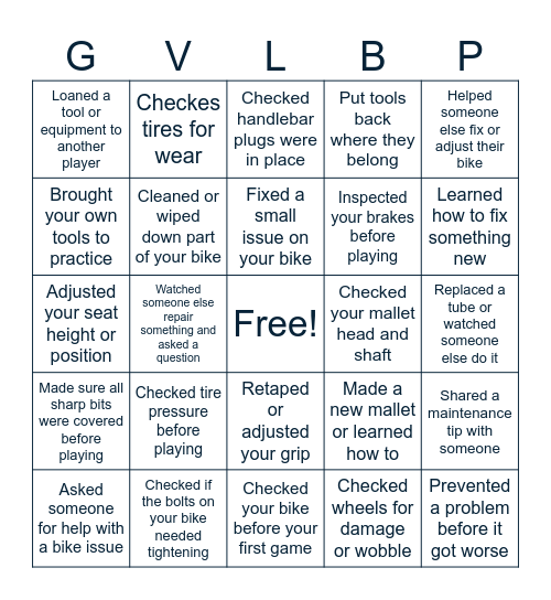 February Maintenance Bingo Card