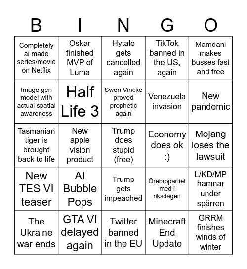 2026 Bingo Card