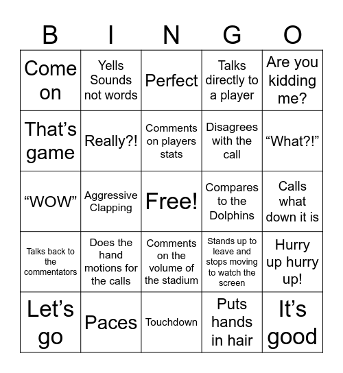 Football Fans Bingo Card