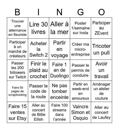Objectifs de 2026 Bingo Card