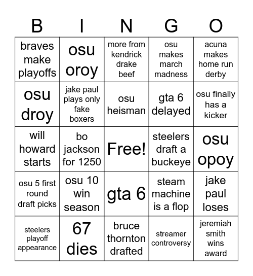 2026 Bingo Card