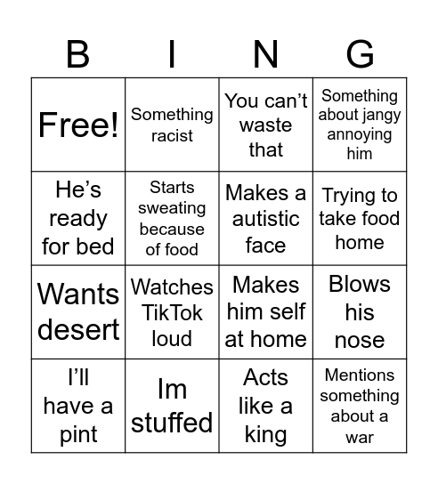 Dad Bingo Card