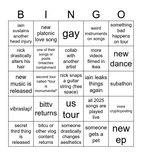 bearsintrees bingo 2026 Bingo Card